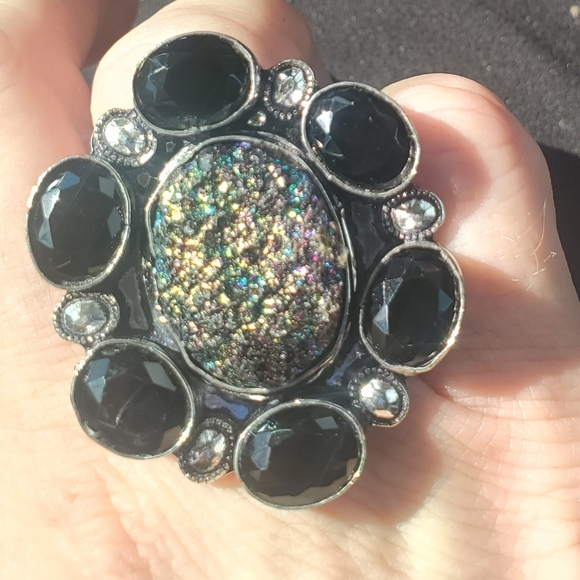 New Titanium Druzy & Spinnel 925 Silver Statement Ring. - Picture 7 of 13